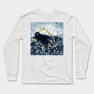 Crow Through the Portal Negative Painting Blue Long Sleeve T-Shirt